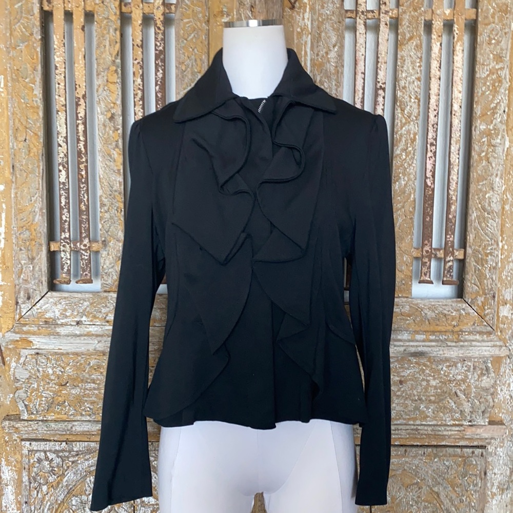 Anthropologie Black Ruffle Front Jacket